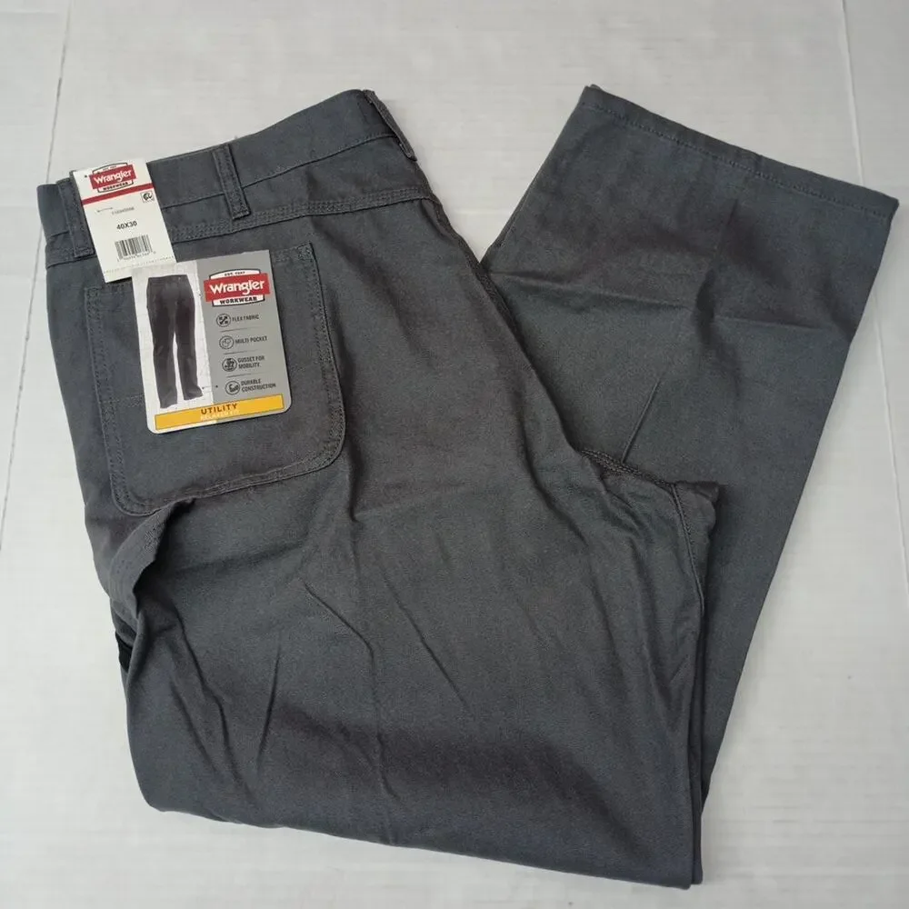 Wrangler Workwear Carpenter Utility Pants Men's 40x30 Gray Regular Fit Durable